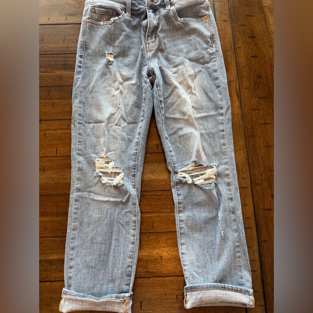 Cosmic Blue Love Light Wash Distressed Jeans Size 29 / 8 High Rise Denim